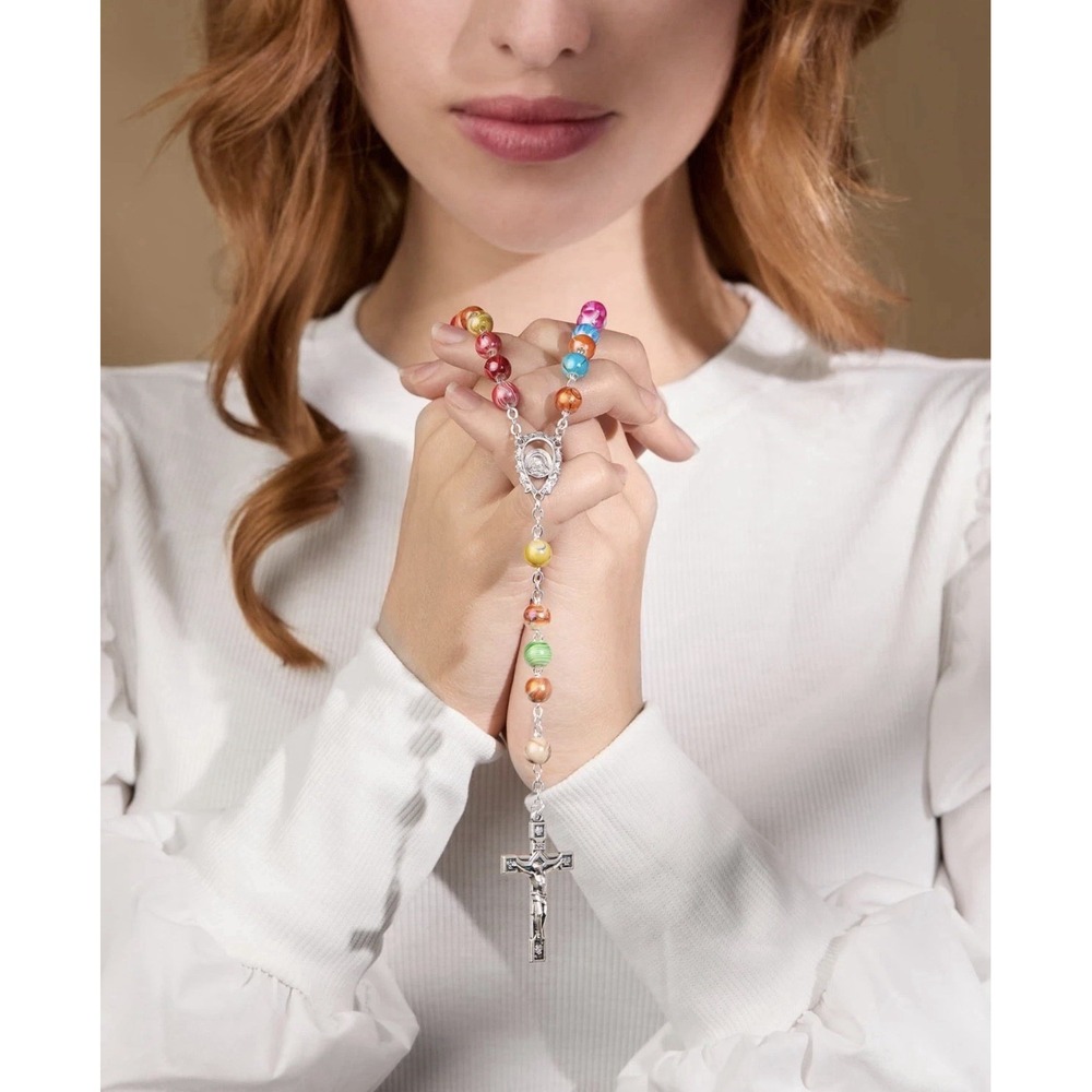 Multicolor Catholic Rosary in 0,31" Arlecchino Beads with a Decorated Our Lady o - Picture 3 of 7